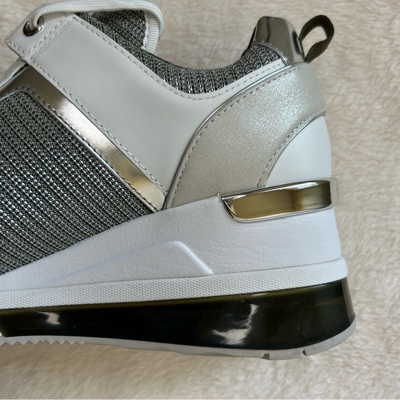 Michael Kors Tan and Silver Georgie Leather and Glitter Chain-Mesh Trainer - Picture 8 of 10